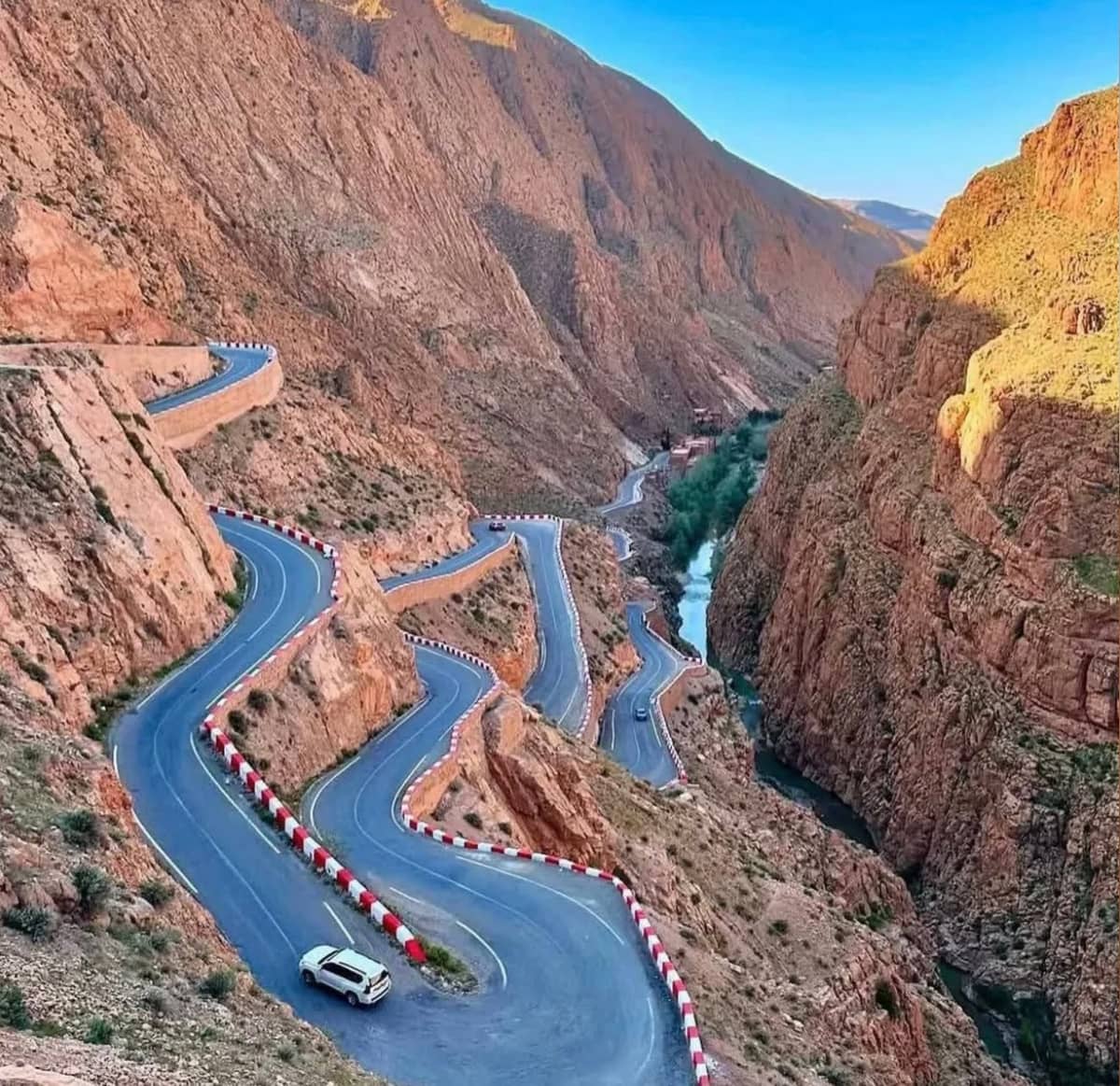 Spectacular landscape of Dades Gorge featuring dramatic rock formations and winding mountain roads, a scenic highlight of a Morocco Itinerary 14 Days