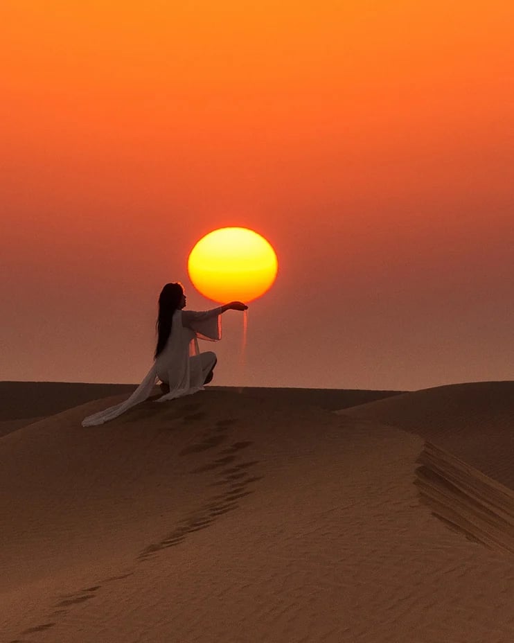 Golden sunset over the Sahara Desert dunes of Merzouga during a 12 Day Morocco Itinerary