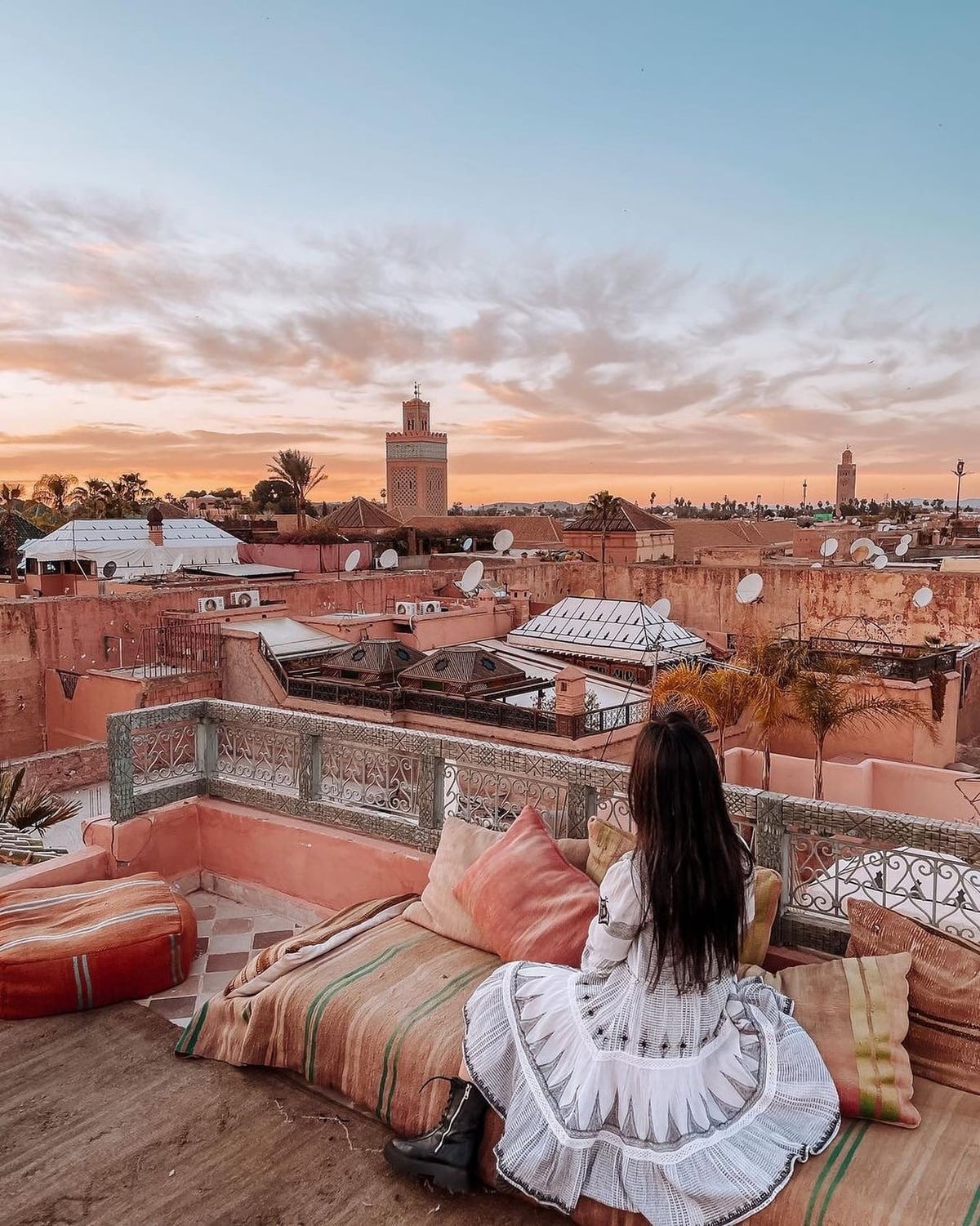 Panoramic rooftop view over Marrakech Medina during an 8 Days Morocco Itinerary from Agadir