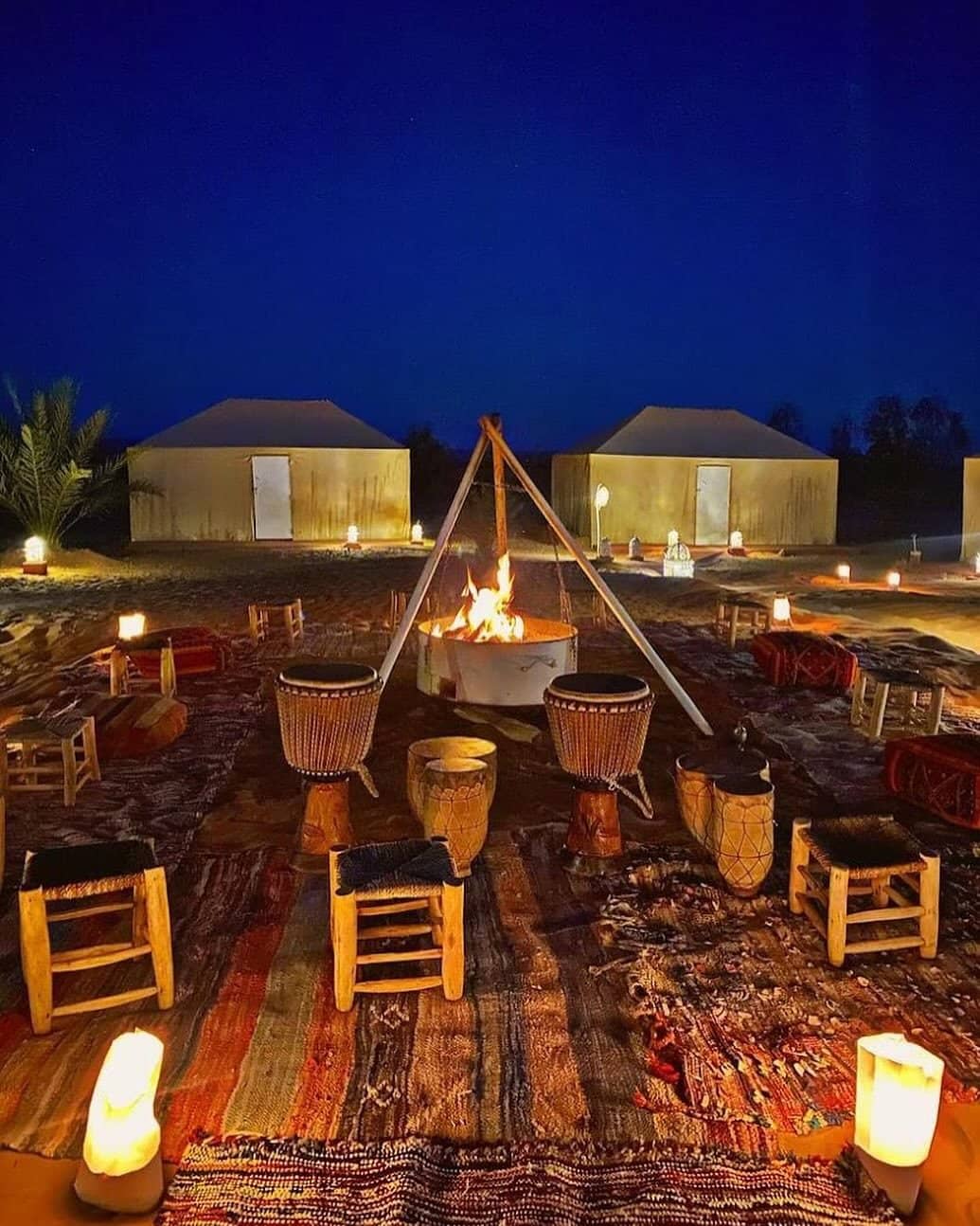 Traditional Berber drum performance at a Sahara desert camp during a 2 Week Morocco Itinerary
