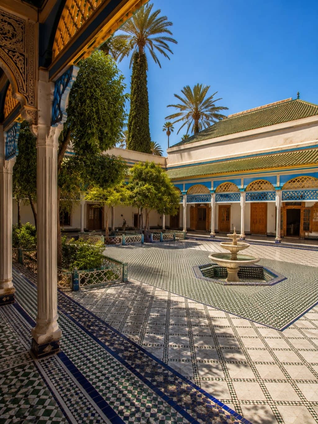 Beautiful courtyards and architecture of Bahia Palace visited during a 10 Days Morocco Tour