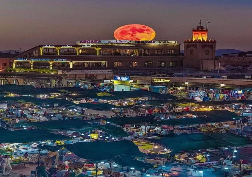 Vibrant Jemaa el-Fnaa Square in Marrakech visited during a 10 Days Morocco Tour