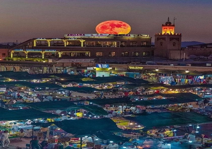 Vibrant Jemaa el-Fnaa Square in Marrakech visited during a 10 Days Morocco Tour