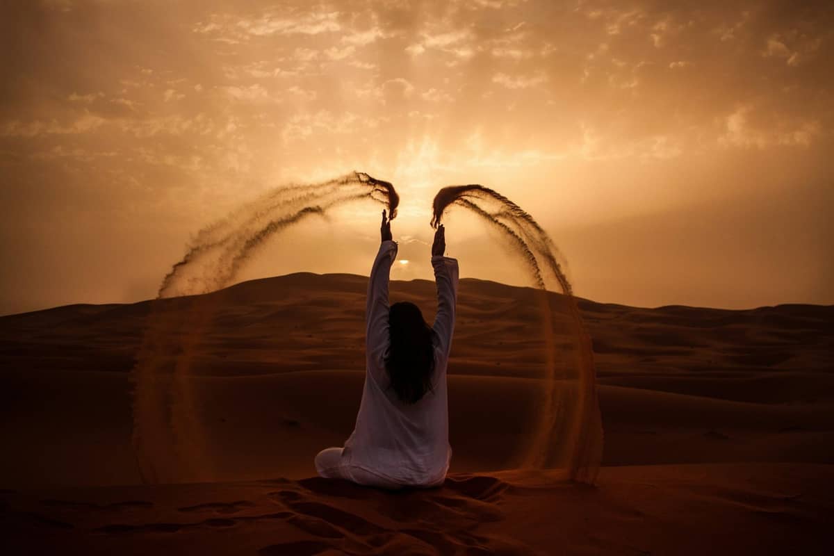 Luxury Sahara desert camp among the Erg Chebbi dunes near Merzouga