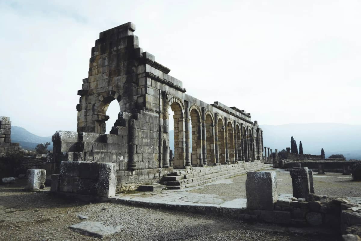 Preserved Roman mosaic floor at Volubilis in Morocco