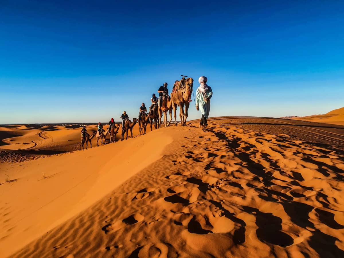 Luxury Sahara desert camp among the Erg Chebbi dunes near Merzouga