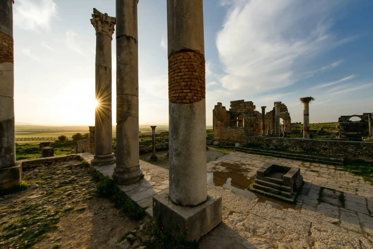 Roman ruins at Volubilis during a day trip from Fes