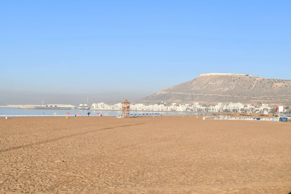 Beautiful Agadir beach promenade overlooking the Atlantic Ocean in Morocco